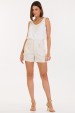 Blusa Regata de Alfaiataria Feminina Akemi - Off White com Bege - Tlic Rio