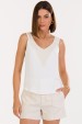 Blusa Regata de Alfaiataria Feminina Akemi - Off White com Bege - Tlic Rio