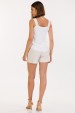 Blusa Regata de Alfaiataria Feminina Akemi - Off White com Bege - Tlic Rio