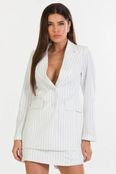 Blazer Alongado de Alfaiataria Feminina Patrizia - Branco - Tlic Rio