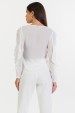Blusa de Alfaiataria Feminina Manga Longa Nice - Off White - Tlic Rio