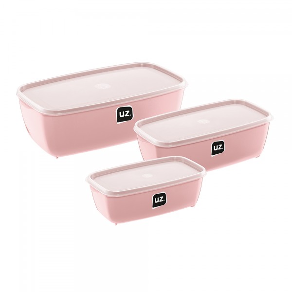 Kit 3 Potes Retangular Rosa