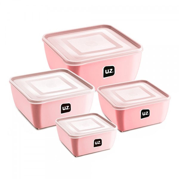 Kit 4 Pote Multiúso Quadrado Premium Rosa