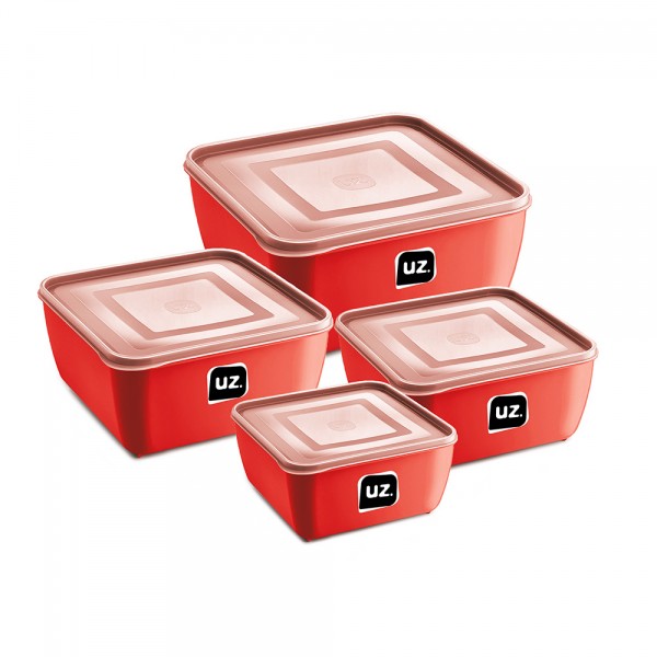 Kit 4 Pote Multiuso Quadrado Premium Vermelho