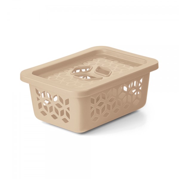 Cesto Organizador P com Tampa 1,5 Litros Cappuccino