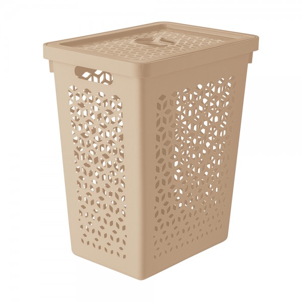 Cesto Organizador com Tampa 55 Litros Cappuccino