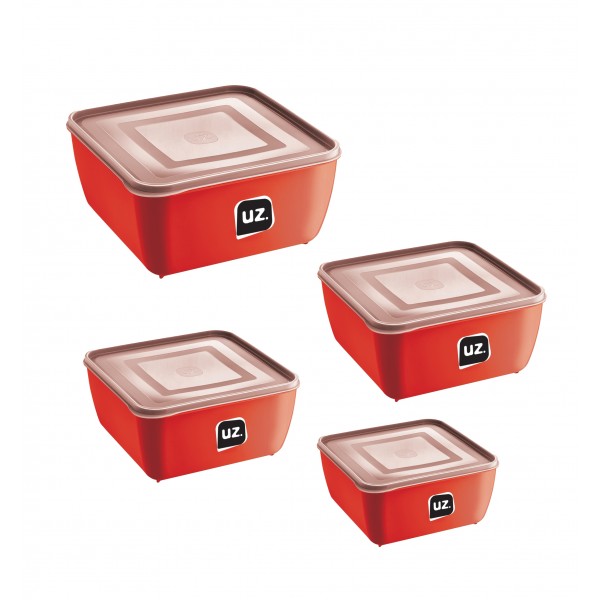 Conjunto 4 Potes Quadrdados Multiuso Vermelho Uz
