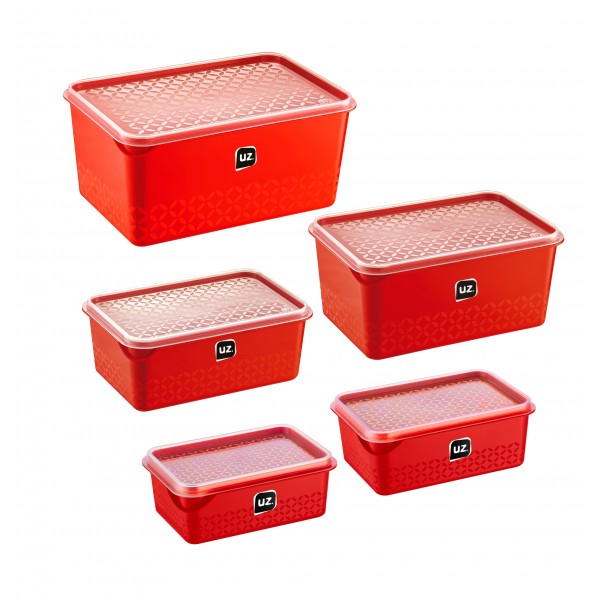 Conjunto 5 Potes Multiuso Quadrados Vermelho Uz