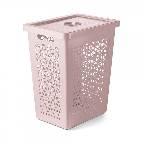 Cesto Organizador com Tampa 55 Litros Rosa