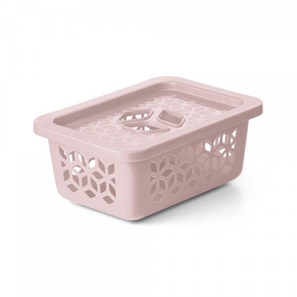 Cesto Organizador P com Tampa 1,5 Litros Rosa